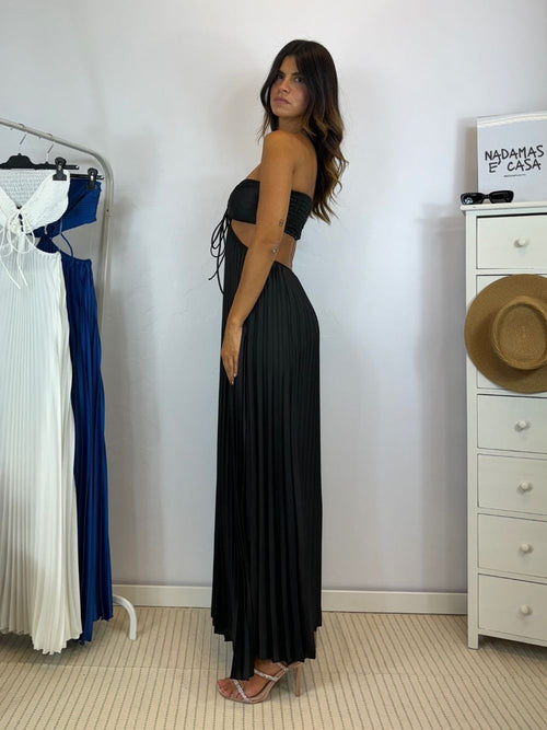 Vestito lungo plisse spacco fianco