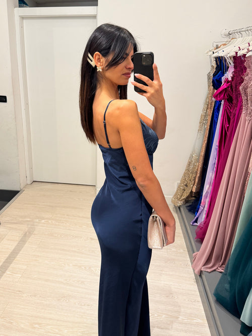 Abito cerimonia satin con coppe in pizzo