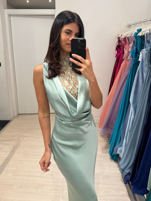 Abito cerimonia satin con pizzo