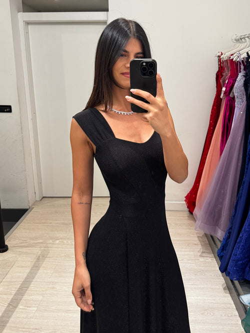 Abito lungo Lurex gonna ruota spacco