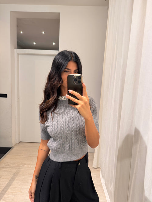 T shirt maglia trecce e perle