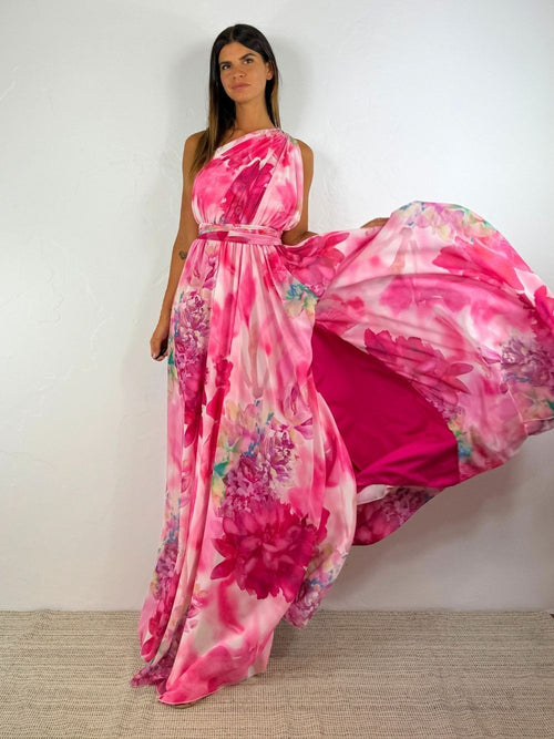 Abito cerimonia monospalla fantasia spacco