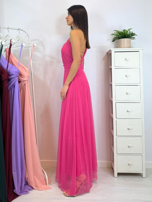 Abito cerimonia tulle monospalla