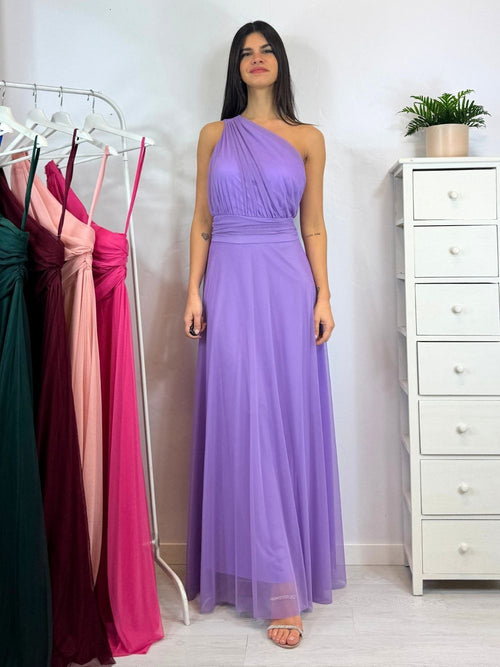 Abito cerimonia tulle monospalla