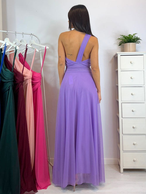 Abito cerimonia tulle monospalla