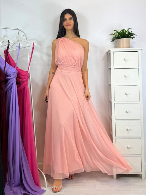 Abito cerimonia tulle monospalla