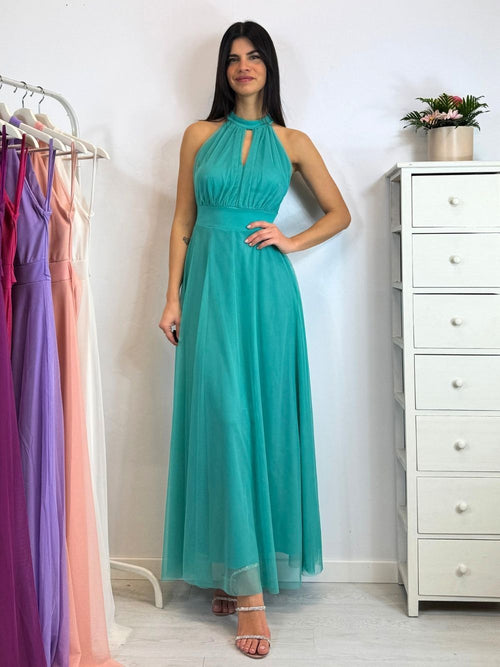 Vestito Giulia lungo tulle scollo americano