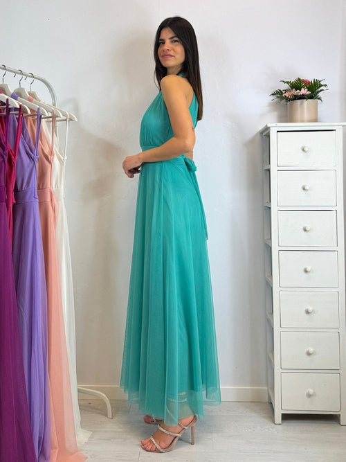 Vestito Giulia lungo tulle scollo americano