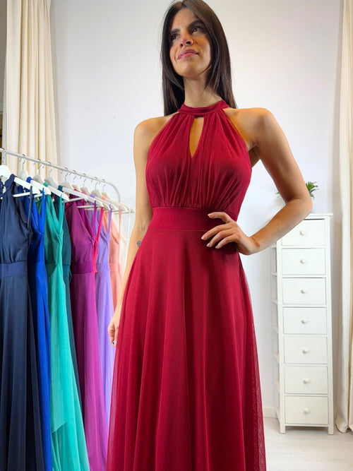 Vestito Giulia lungo tulle scollo americano