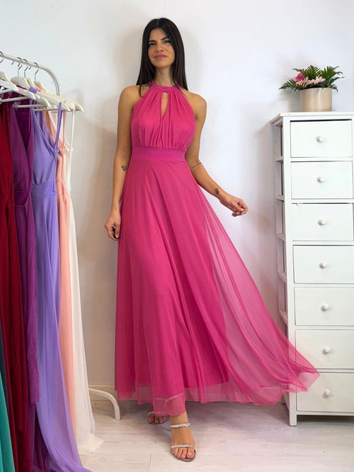Vestito Giulia lungo tulle scollo americano