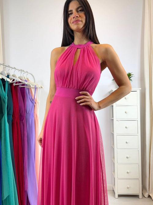 Vestito Giulia lungo tulle scollo americano