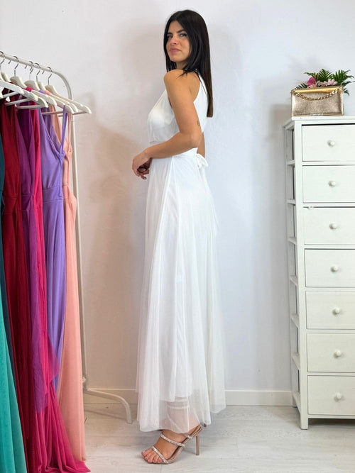 Vestito Giulia lungo tulle scollo americano