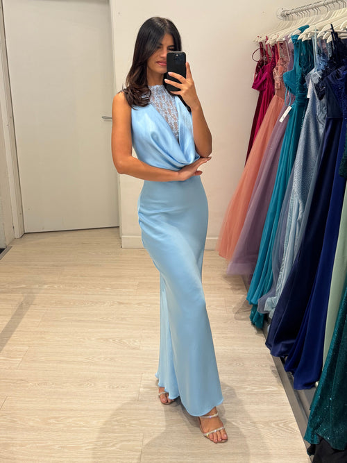 Abito cerimonia satin con pizzo