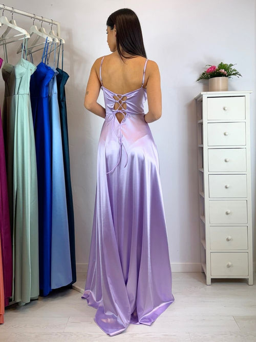 Abito cerimonia raso corsetto intrecciato dietro