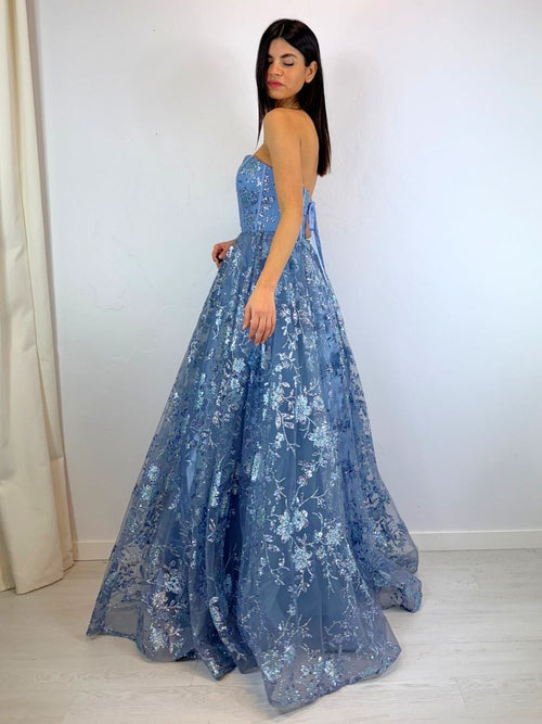 Abito cerimonia cenerentola fiori lurex tulle