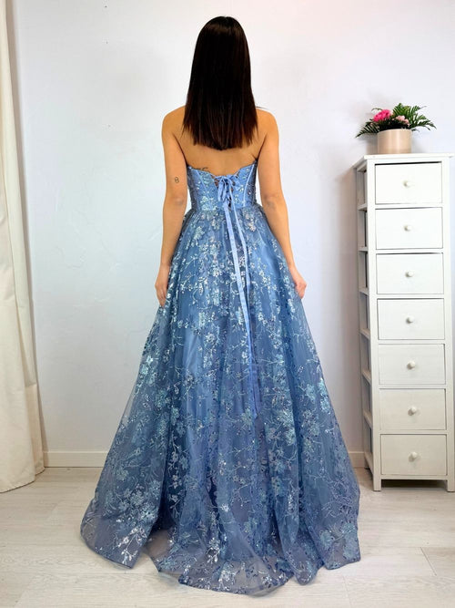 Abito cerimonia cenerentola fiori lurex tulle