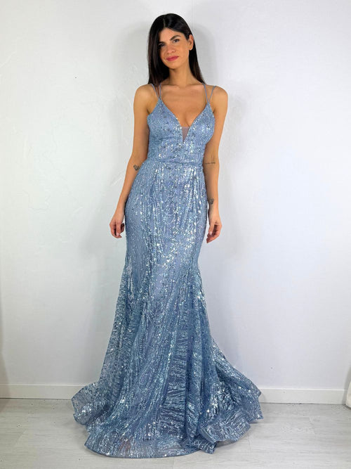 Abito sirena Lulu paillettes incrociato dietro