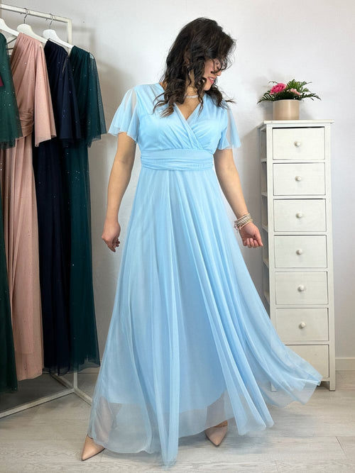 Abito cerimonia tulle manica maxi