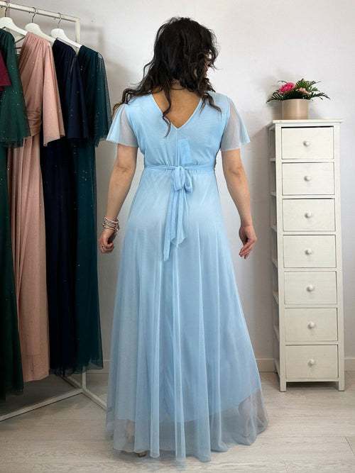 Abito cerimonia tulle manica maxi