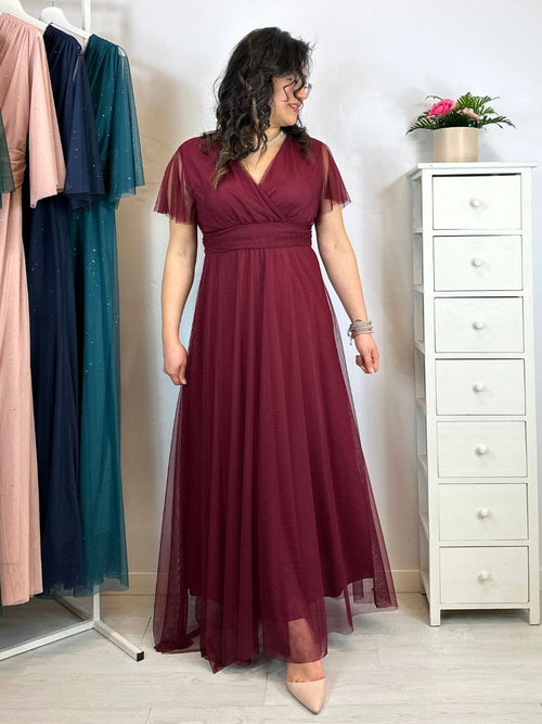 Abito cerimonia tulle manica maxi