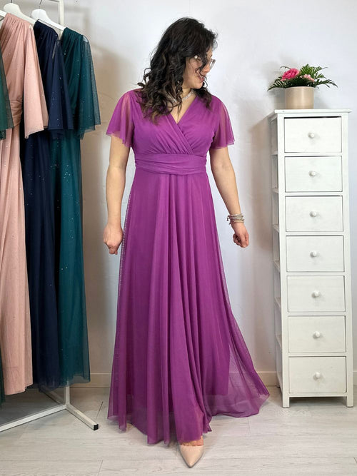 Abito cerimonia tulle manica maxi