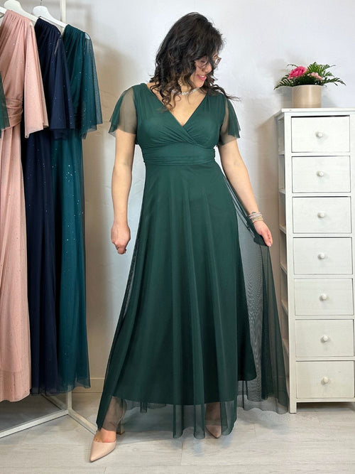 Abito cerimonia tulle manica maxi