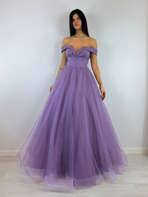 Abito cerimonia tulle billante scollo barchetta