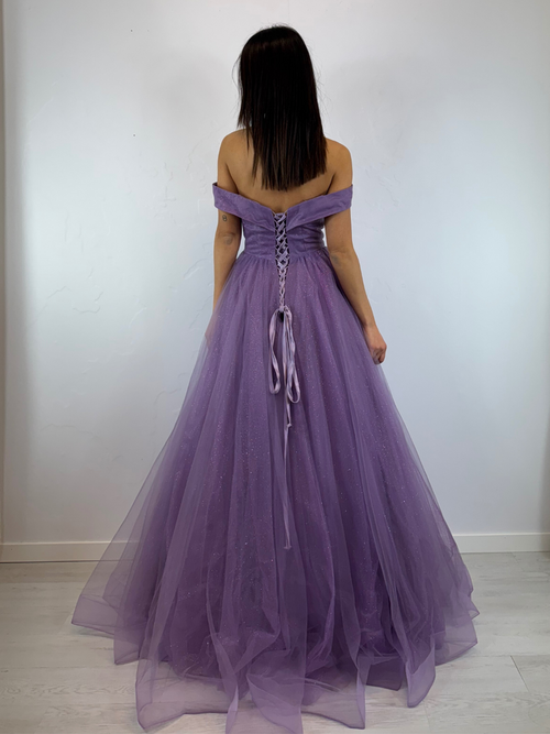Abito cerimonia tulle billante scollo barchetta