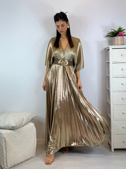 Abito cerimonia plisse con maniche pipistrello