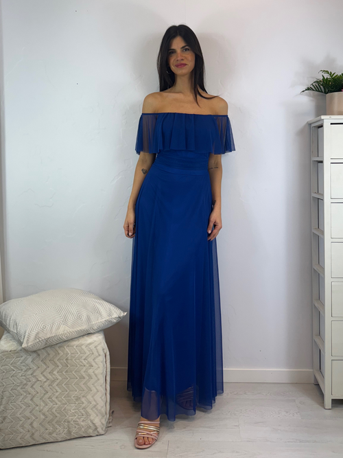 Vestito lungo tulle manica scesa volant