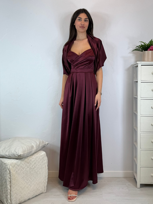 Vestito lungo raso manica scesa spacco