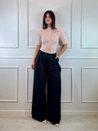 Body pizzo e paillettes con spalle imbottite