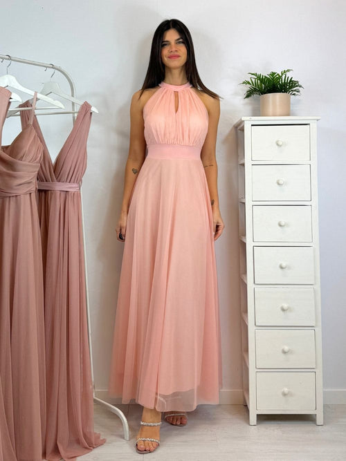 Vestito Giulia lungo tulle scollo americano