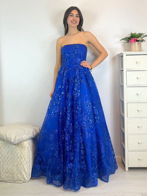 Abito cerimonia cenerentola fiori lurex tulle