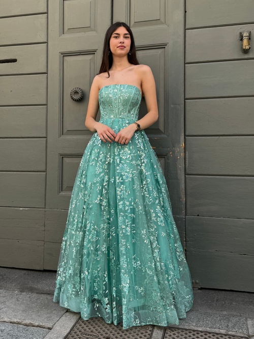 Abito cerimonia cenerentola fiori lurex tulle