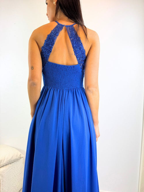 Abito cerimonia scollo americano pizzo e strass