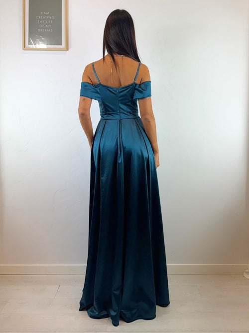 Vestito lungo raso manica scesa spacco