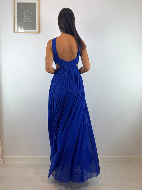 Abito cerimonia tulle drappeggiato tagli fianchi