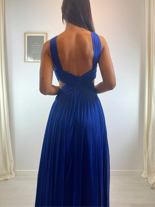 Abito cerimonia tulle drappeggiato tagli fianchi