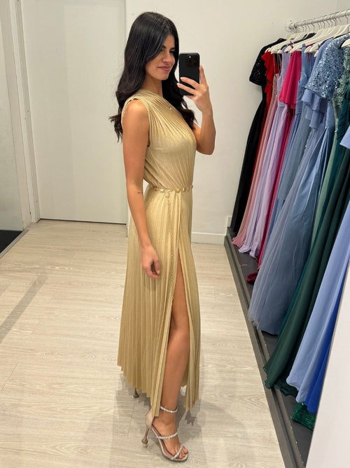 Abito maglia lurex monospalla e spacco