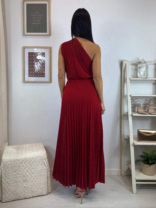 Abito maglia lurex monospalla e spacco