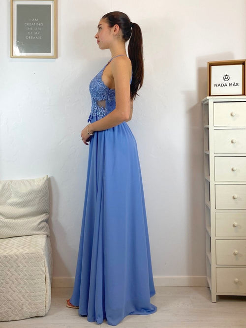 Abito cerimonia scollo americano pizzo e strass
