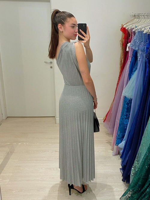 Abito maglia lurex monospalla e spacco