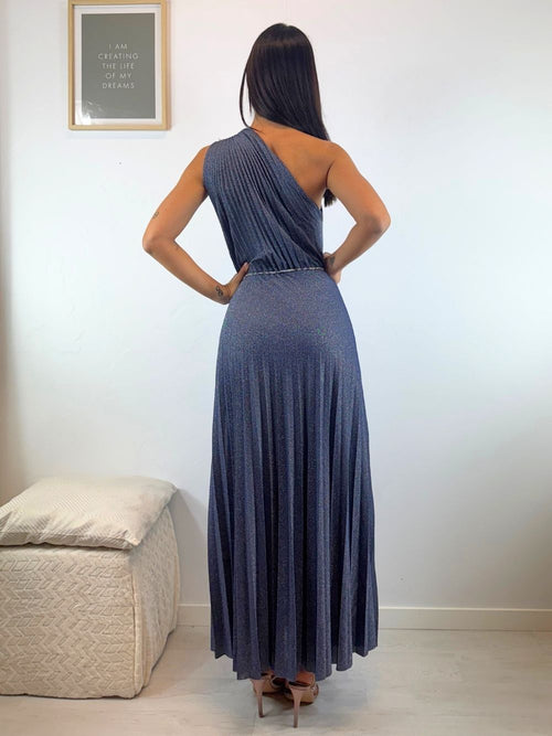 Abito maglia lurex monospalla e spacco