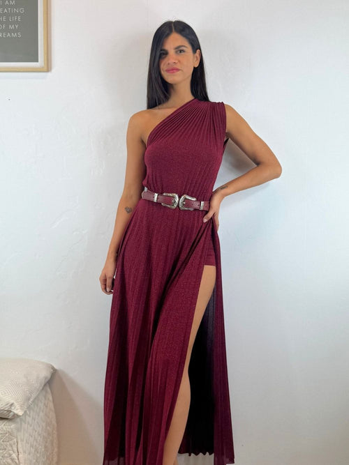 Abito maglia lurex monospalla e spacco