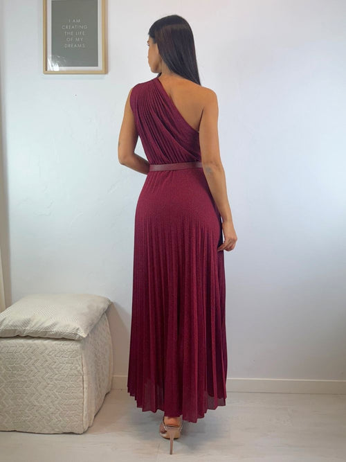 Abito maglia lurex monospalla e spacco