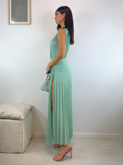 Abito maglia lurex monospalla e spacco
