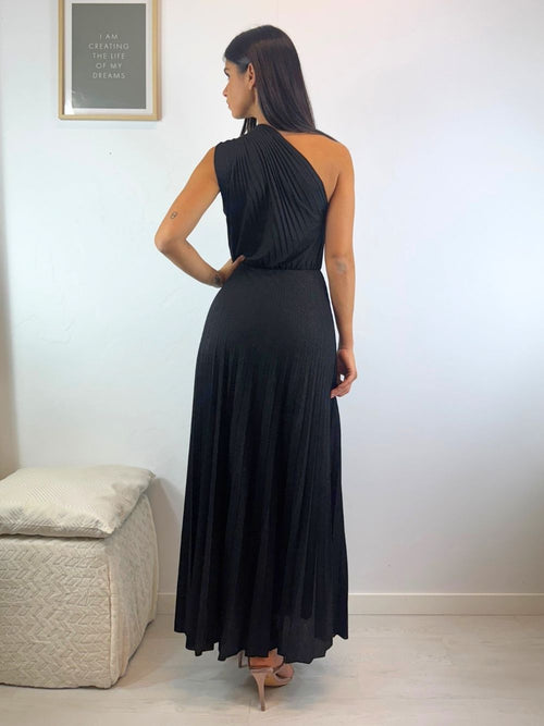 Abito maglia lurex monospalla e spacco