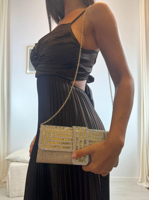 Pochette elegante strass rotondi e rettangolari