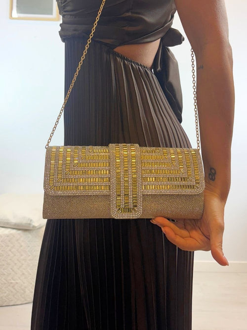 Pochette elegante strass rotondi e rettangolari